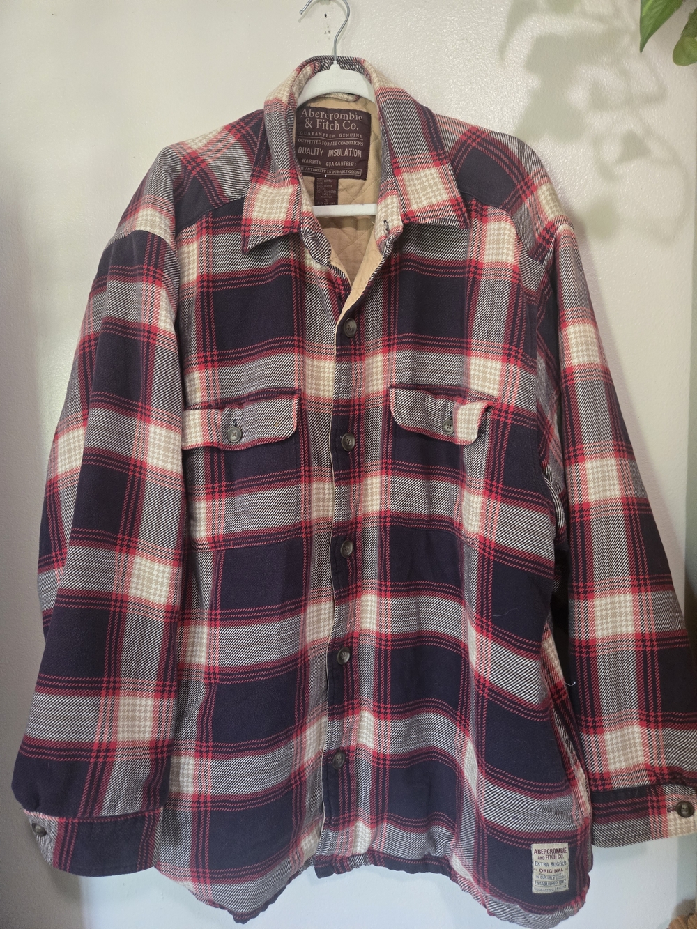 Abercrombie & Fitch Quilted Insulated Plaid Flannel Button Up Jacket